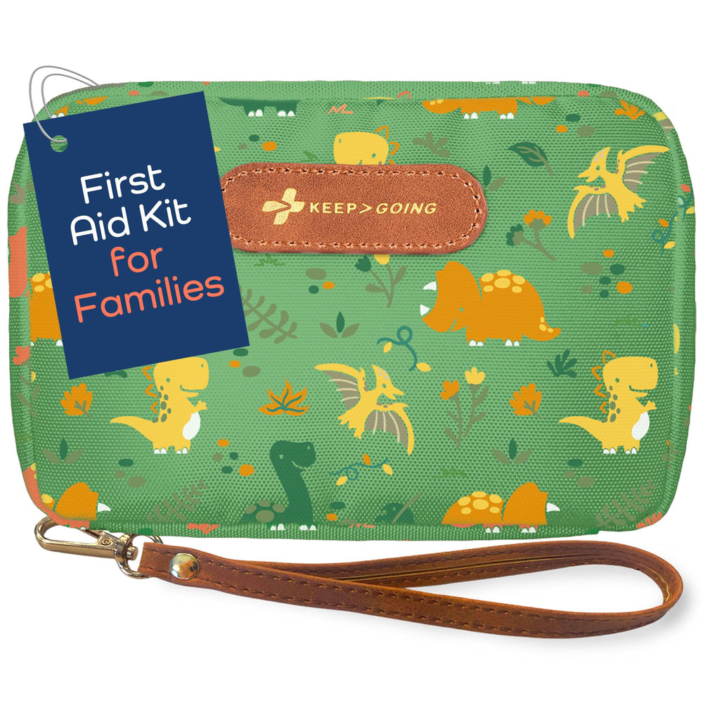 KeepGoing travel first aid kit case open with kid-friendly supplies ready for on-the-go