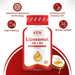 KEN Liposomal D3K2 capsules close-up showing smooth texture for easy intake