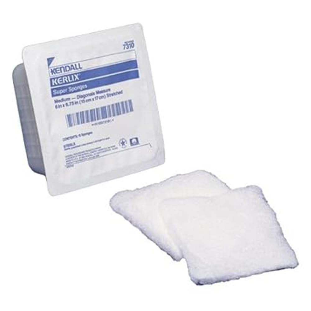 Kendall Kerlix Sterile Super Sponge Medium shows an absorbent wound care pad for sterile use