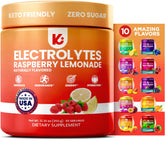 Keppi Raspberry Lemonade electrolytes tub close-up for on-the-go hydration during workouts.