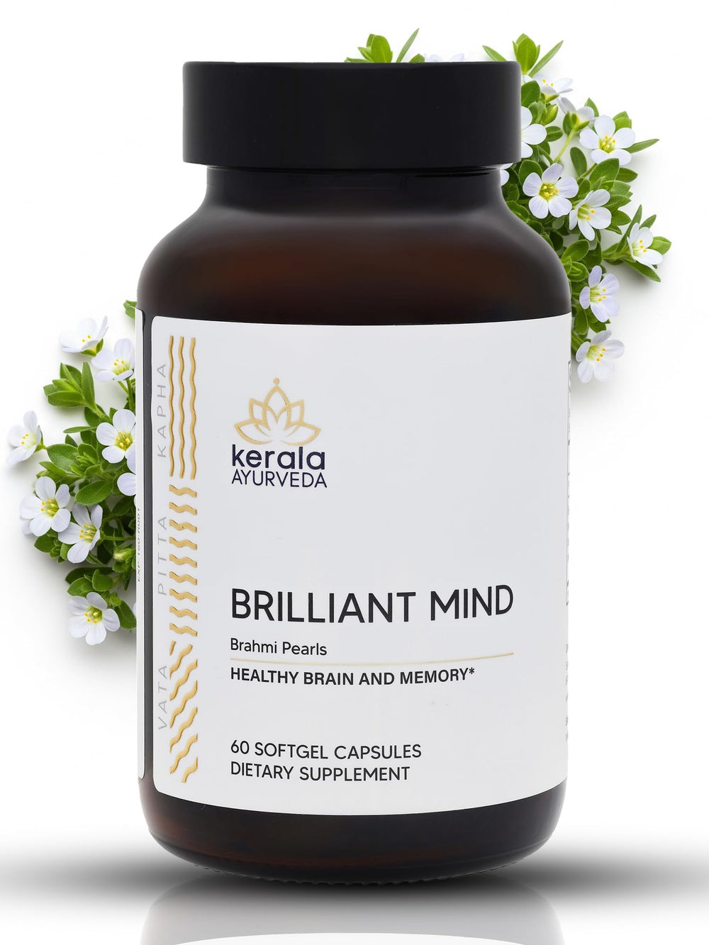 Kerala Ayurveda Brahmi Pearls bottle front for daily focus support.
