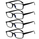 Kerecsen 4-pack black rectangular reading glasses for convenient replacement anywhere.