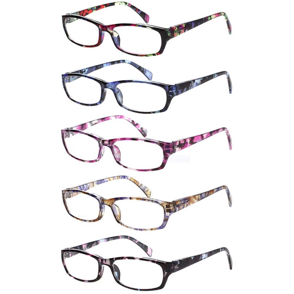 Kerecsen 5-pack reading glasses with pattern print for versatile daily use.
