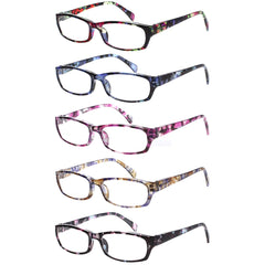 Kerecsen 5-pack reading glasses with pattern print for versatile daily use.