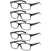 Kerecsen reading glasses with five black rectangle frames for near-vision tasks.