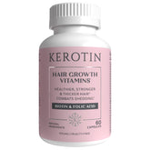 Kerotin Hair Growth Vitamins bottle highlights nutrients for hair nourishment.
