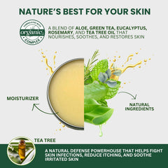 Ingredients of KESMEDIK Balm highlight tea tree oil and aloe benefits.