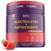 Keto Vitals antioxidant electrolytes powder bottle pour supports hydration and on-the-go balance.