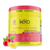 Keto Vitals Electrolytes Raspberry Lemonade powder in a glass supports daily hydration.