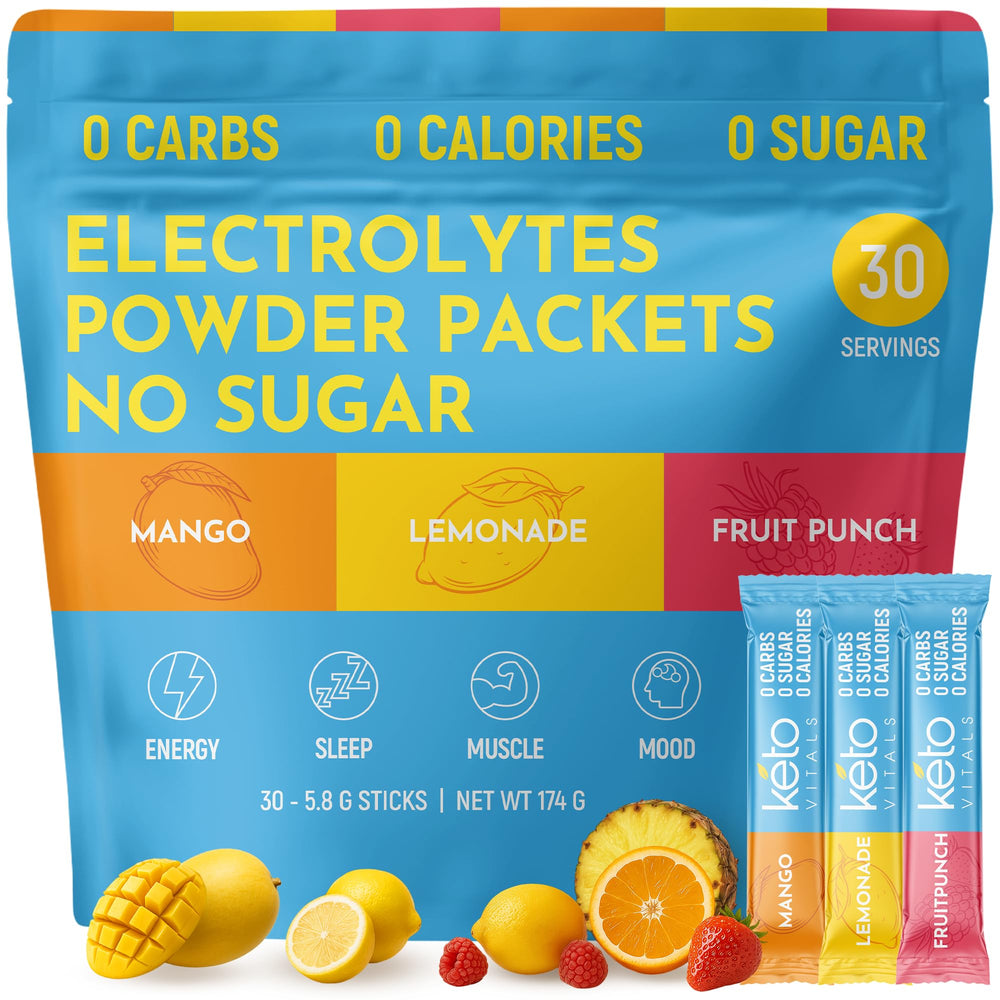 Keto Vitals Original Electrolytes stick packs for on-the-go hydration and cramp defense.