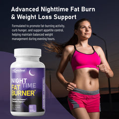KetoZest Nighttime Fat Burner ingredients panel shows green tea extract and amino acids supporting nighttime fat burning.