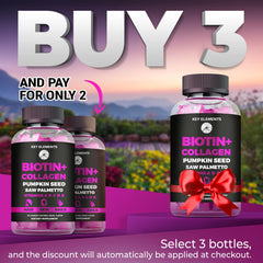 Key Elements collagen gummies bottle supporting skin elasticity and hydration.