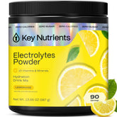 KEY NUTRIENTS electrolytes powder lemonade tub highlights a sugar-free hydration option