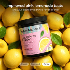 KEY NUTRIENTS pink lemonade drink glass offering refreshing hydration.