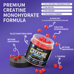 Ingredients panel showing creatine, BCAA, L-Carnitine and Taurine.