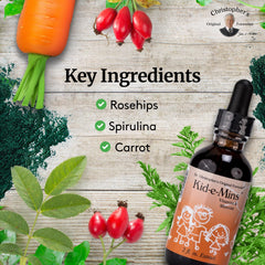 Close-up of natural orange flavor in Kid-E-Mins highlights child-friendly taste.