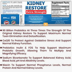 Kidney Restore bottle back label details ingredients and dosage for clarity.