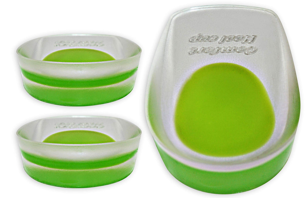KidSole green gel heel cups pack front view showing four cushions for kids' heels.