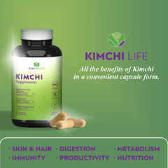 Kimchi Life label close-up emphasizes natural ingredients and fermentation heritage.