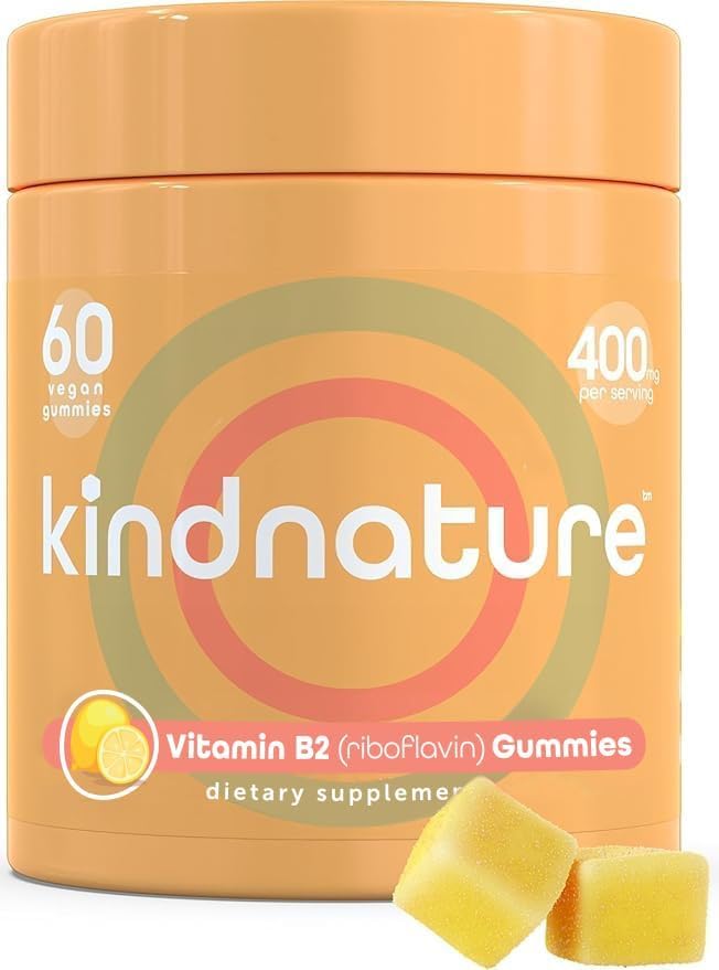 Kindnature Vitamin B2 Gummies bottle showing lemon flavor for daily refreshment