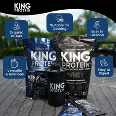 KING Protein Unflavored whey in shaker for versatile daily nutrition
