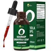 KingHealth Soursop Drops bottle with organic leaves for daily wellness support.