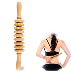 KintKita Wood Therapy Roller front view with ergonomic grip for full-body massage.