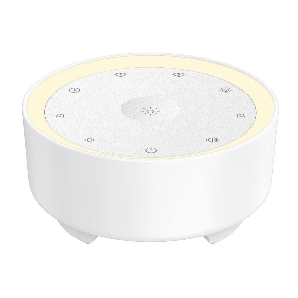 Kipcush white noise machine front view showcasing compact travel-friendly design.