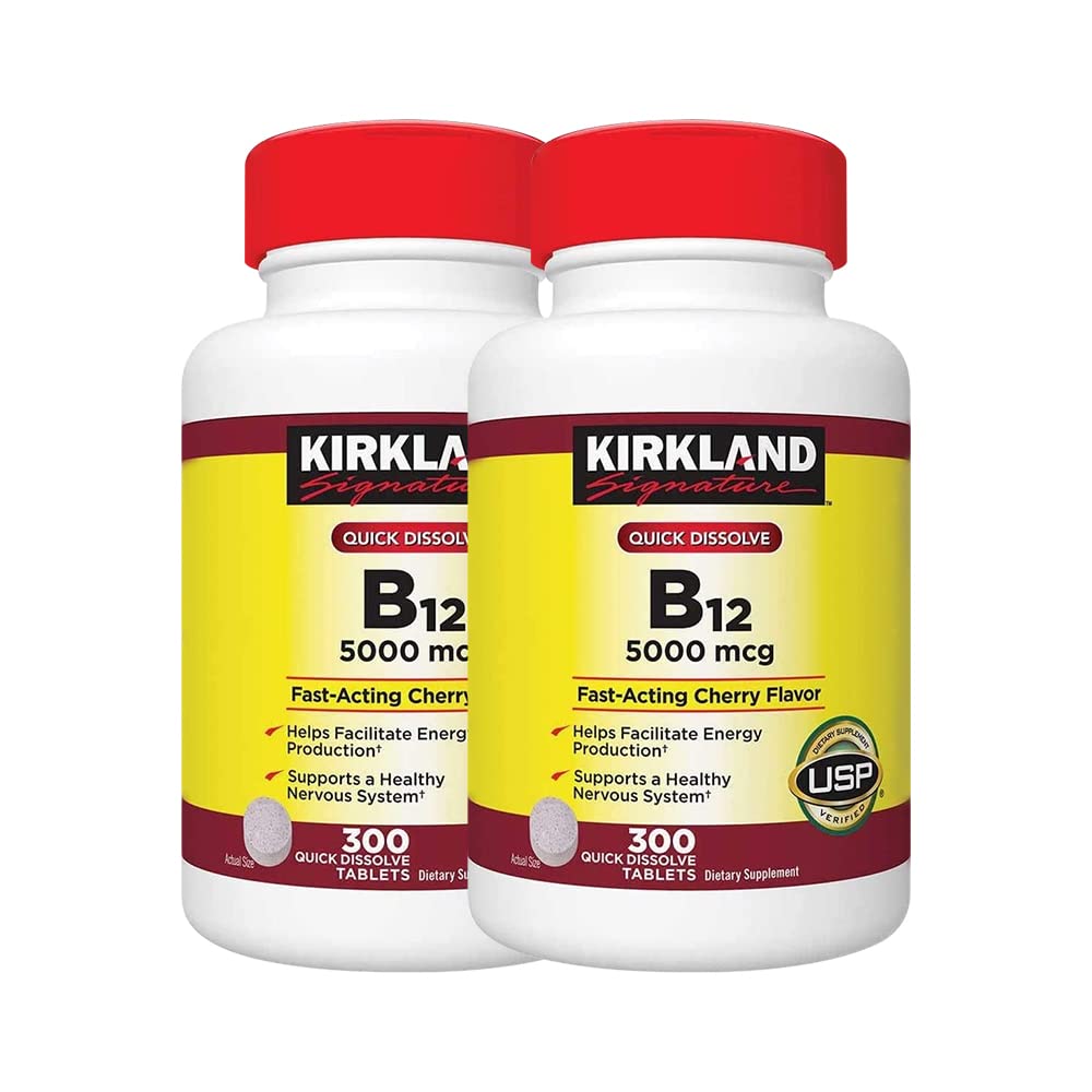 KIRKLAND B-12 quick-dissolve tablets in cherry flavor for easy daily energy support.