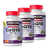 Kirkland CoQ10 300 mg softgels bottle view, potential energy support for daily routines.