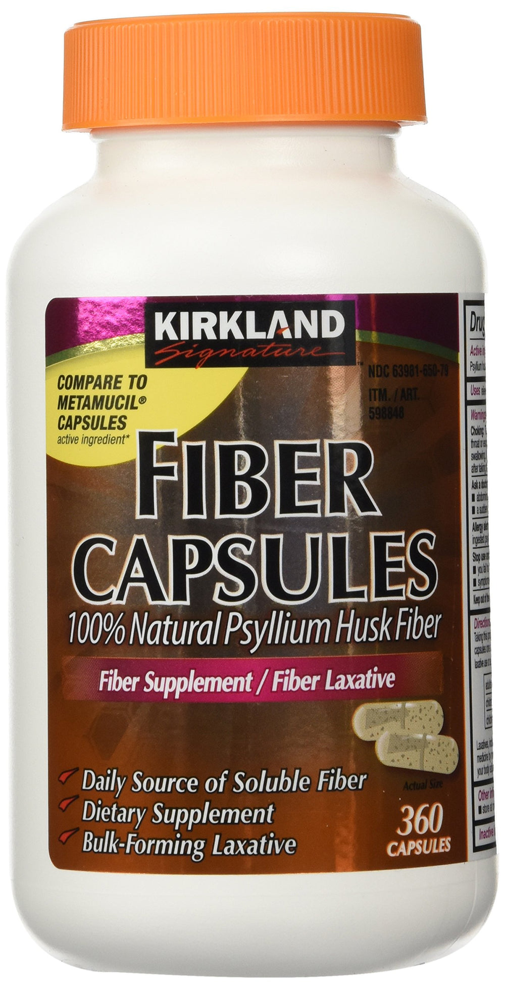 Kirkland Fiber Capsules pack of 2 bottles with psyllium husk for daily fiber support.