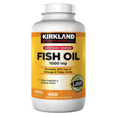Kirkland Fish Oil 1000 mg bottle with smooth, sustainably sourced omega-3 capsules.