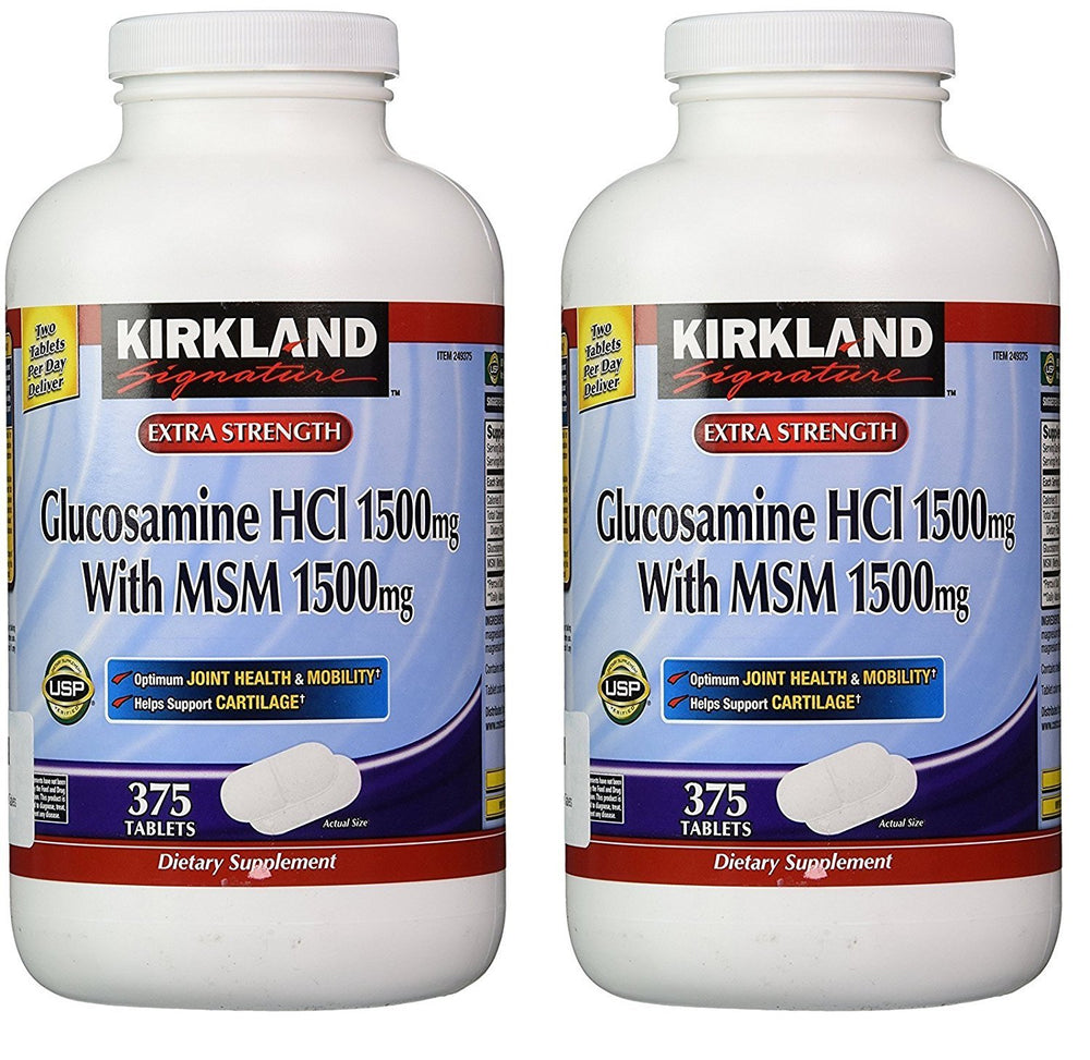 Kirkland Glucosamine with MSM bottle front view, joint support possible