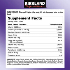 Kirkland Signature Super B-Complex tablets close-up, showing hydration-friendly formula