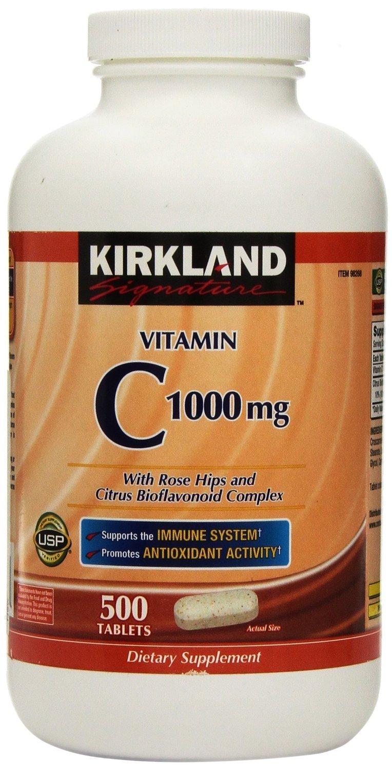 Kirkland Vitamin C 1000 mg bottle, 2-pack, supports immune health and antioxidant activity