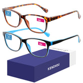K KENZHOU blue light glasses worn in a stylish face portrait for eye protection.