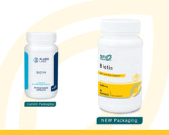 Klaire Labs SFI Health biotin capsules close-up for daily use.