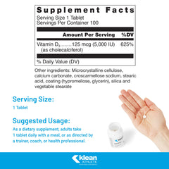 Klean Athlete Klean-D bottle back label details dosage and calcium absorption.
