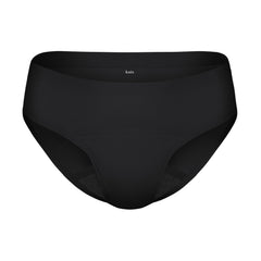 KNIX Super Leakproof Bikini in black, front view, discreet daily protection for heavy flow.