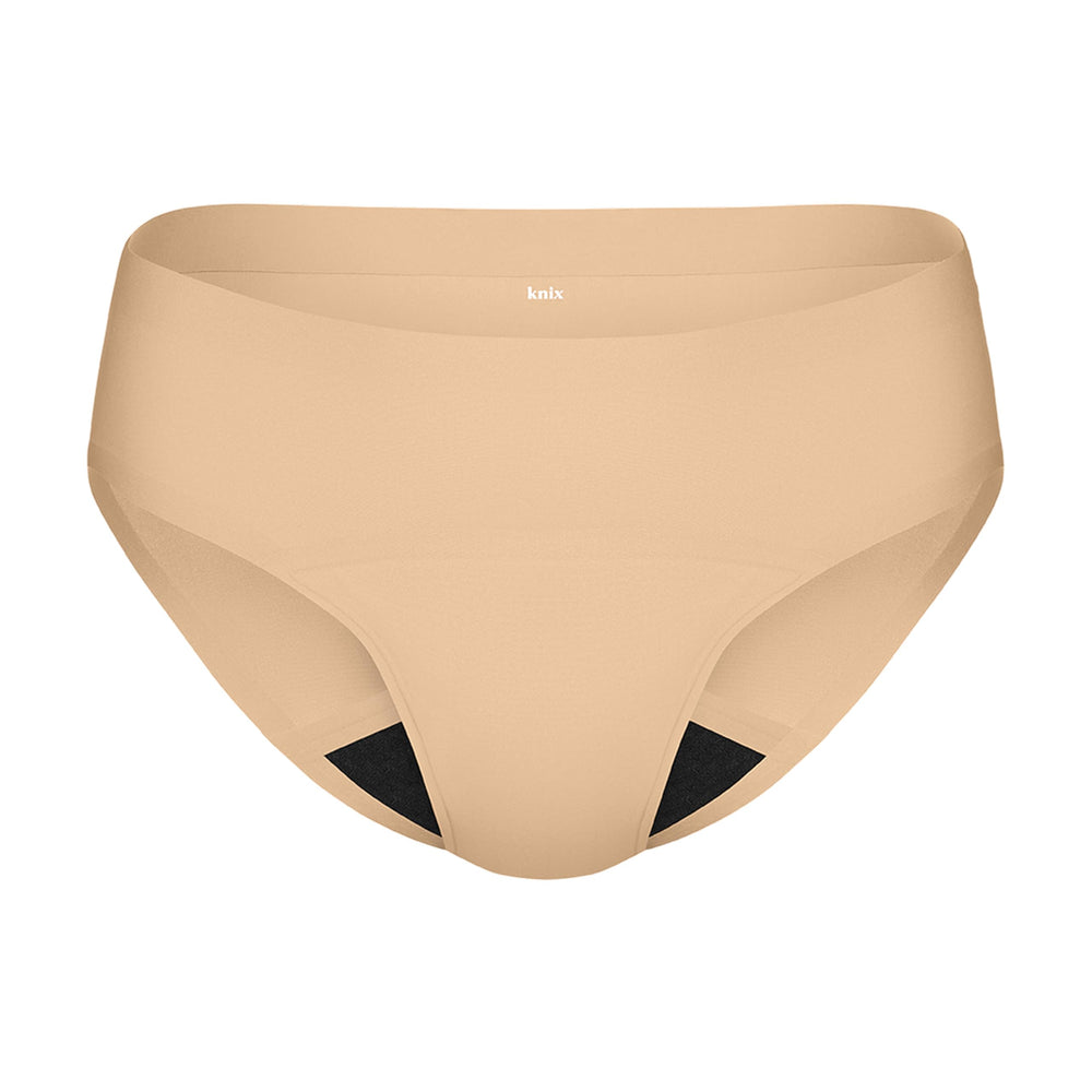 KNIX Super Leakproof Bikini Warm Sand front view shows secure, comfortable protection.