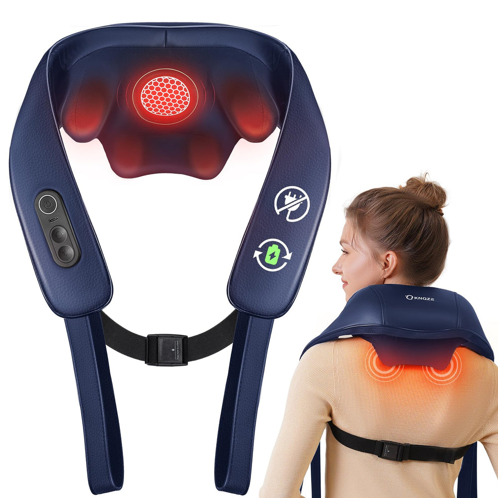 KNQZE neck-shoulder massager with heat and 4D kneading for deep relaxation.