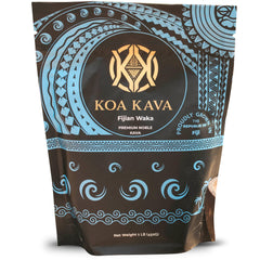 Koa Kava Fiji powder bottle shows premium Noble Waka for relaxed evenings.