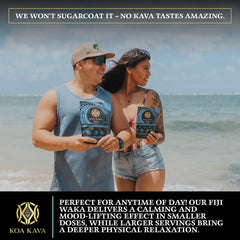 Koa Kava Fiji powder scoop suggests convenient daily dosing for calmer routines.