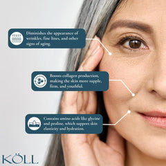 KÖLL Marine Collagen Peptides powder stirred into coffee, preserving taste while adding protein.
