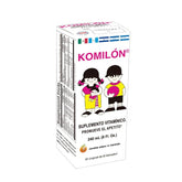 Komilón orange-flavored syrup bottle; potential appetite support for families.
