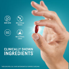 Kori Krill omega-3 capsules emphasize heart, eye, and brain wellness.