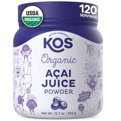 KOS Organic Acai Powder bottle showing premium organic product.
