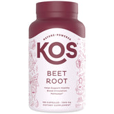 KOS Organic Beetroot Capsules bottle showcasing 1500mg per serving for easy daily nutrition.