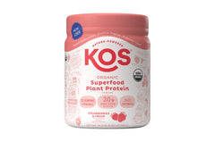 Kos Protein Powder Strawberry Cream tub ready for everyday shakes