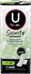 Kotex Natural Balance long liners box back shows contents and origin.